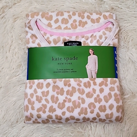 Kate Spade, Women’s, Tan & White Cheetah Print Pyjama Set, lounge wear, fleece - Picture 1 of 3